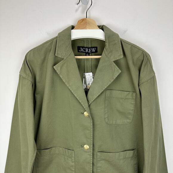 J.Crew Blazer Jacket Chino Cotton Oversized Gold Buttons Olive Green XS NWT - Picture 7 of 13